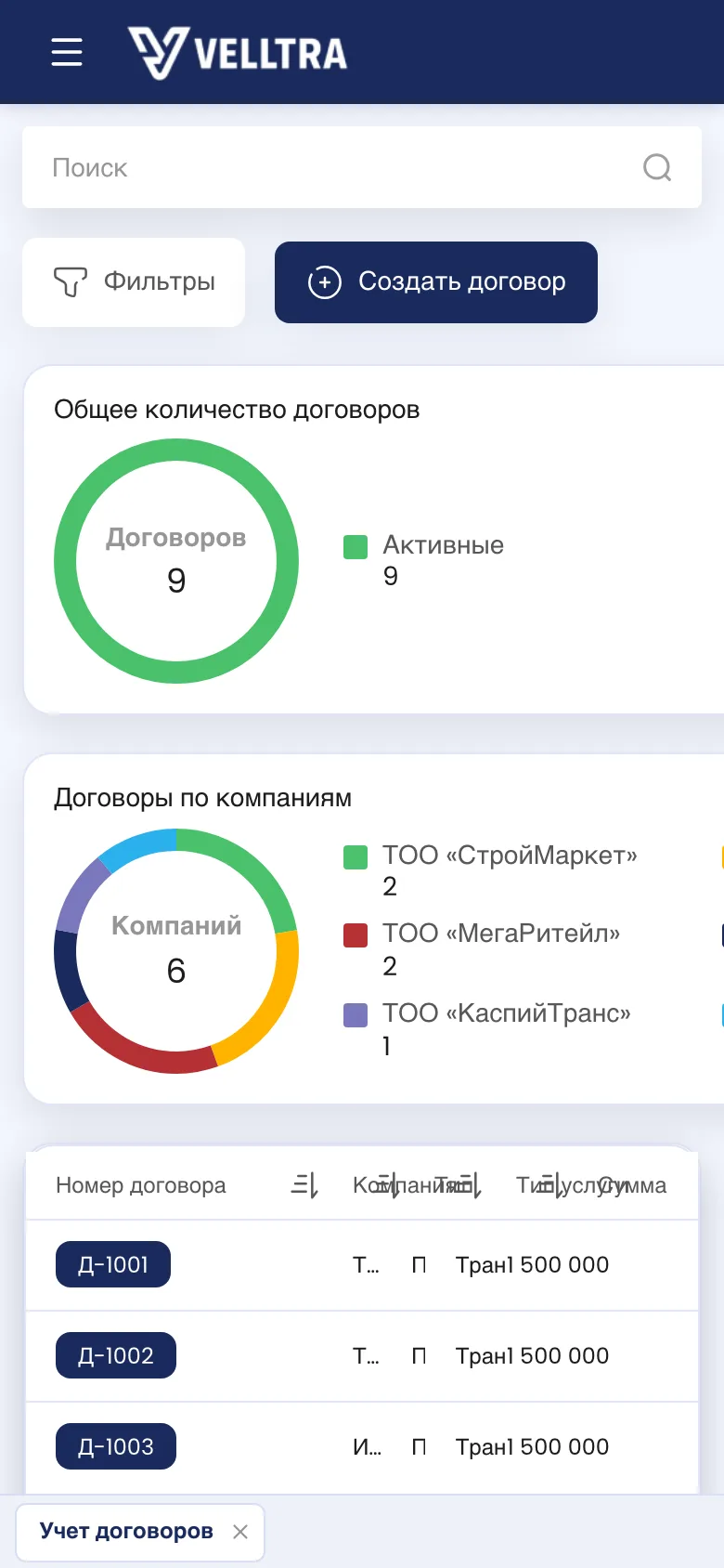 Учёт договоров на телефоне